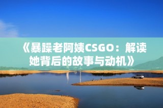 《暴躁老阿姨CSGO：解读她背后的故事与动机》