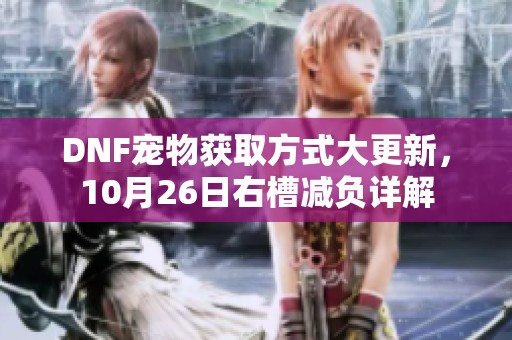 DNF宠物获取方式大更新，10月26日右槽减负详解