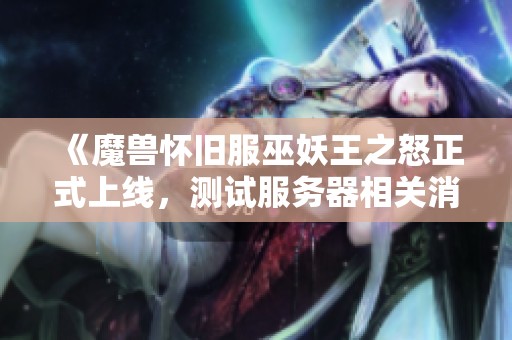 《魔兽怀旧服巫妖王之怒正式上线，测试服务器相关消息汇总》